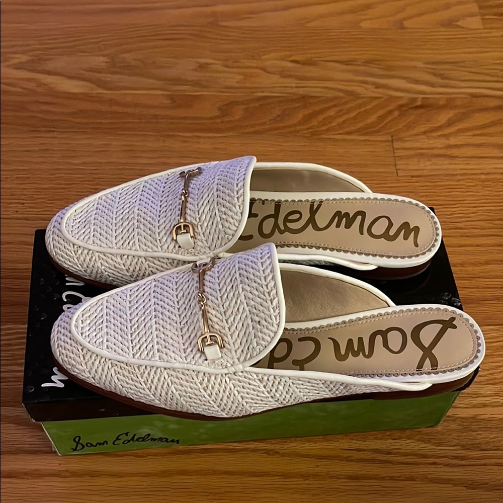 Sam Edelman Women's Cream Loafers, Linnie style, white raffia